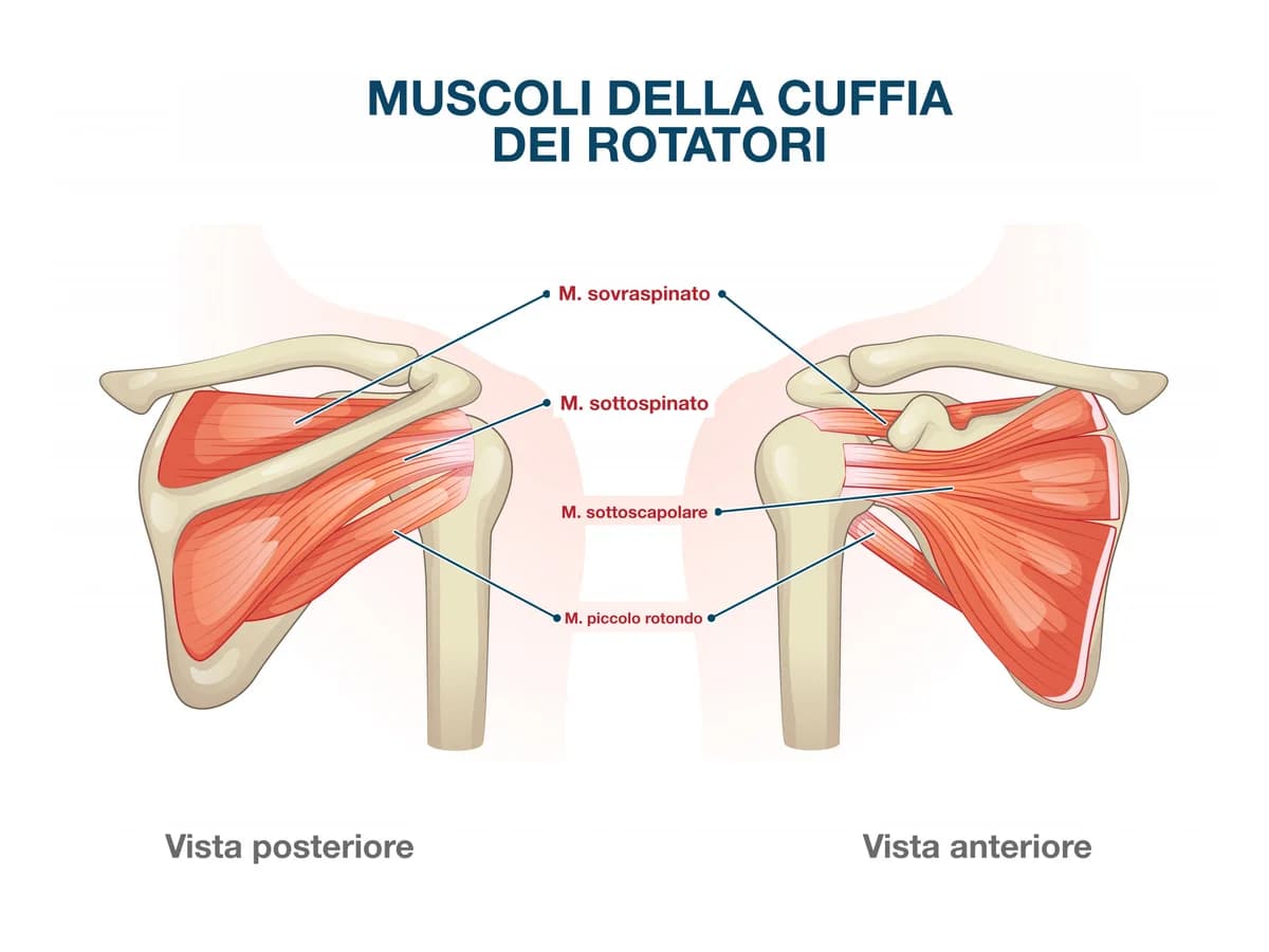 Muscoli della cuffia dei rotatori: sovraspinato, sottospinato, sottoscapolare e piccolo rotondo